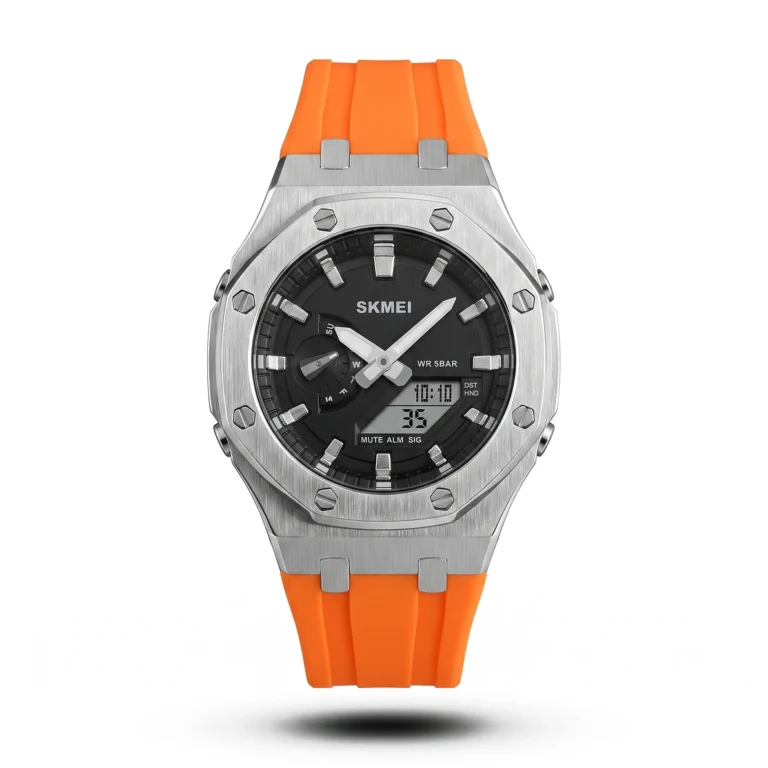 SKMEI Dual Display metal case orange Silicone Watch