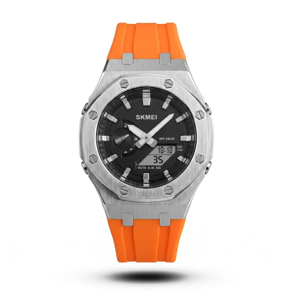 SKMEI Dual Display metal case orange Silicone Watch