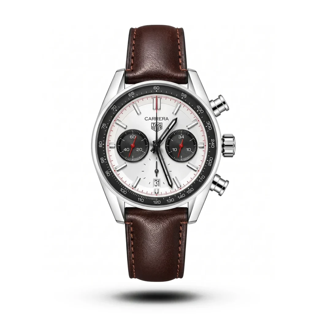 TAG Heuer Carrera Chrono Heritage brown Leather white dial Watch | AA Grade Inspired