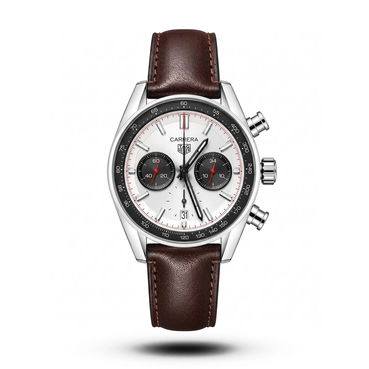 product-b7b69db5-5125-4e0c-856e-0b0d201727c7.webp TAG Heuer Carrera Chrono Heritage brown Leather white dial Watch | AA Grade Inspired