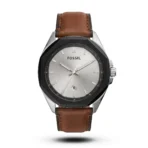 Fossil Date Just Octa shape Brown leather grey dial watch