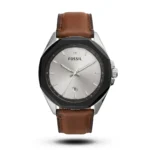 Fossil Date Just Octa shape Brown leather grey dial watch