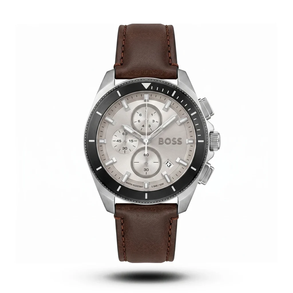 Hugo Boss Volane Chronograph brown Leather silver dial Watch | AA Grade Inspired