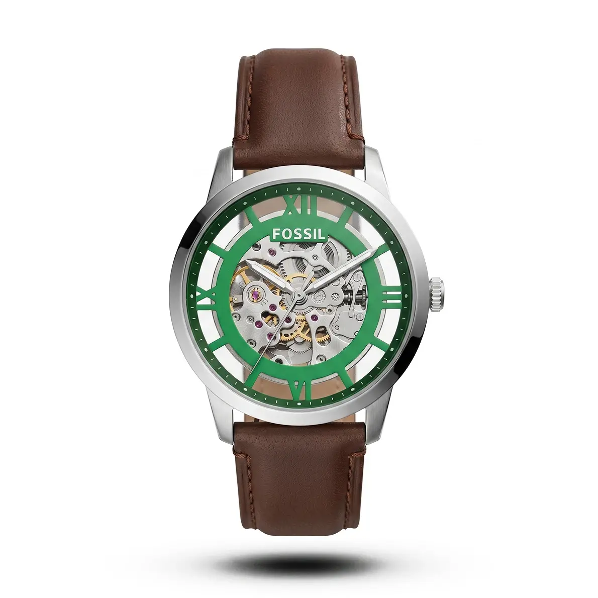 product-d06cea8a-1a10-43a0-abc8-2b0511496fa6 Fossil Townsman Automatic Skeleton mustard belt green dial Watch - Image 1