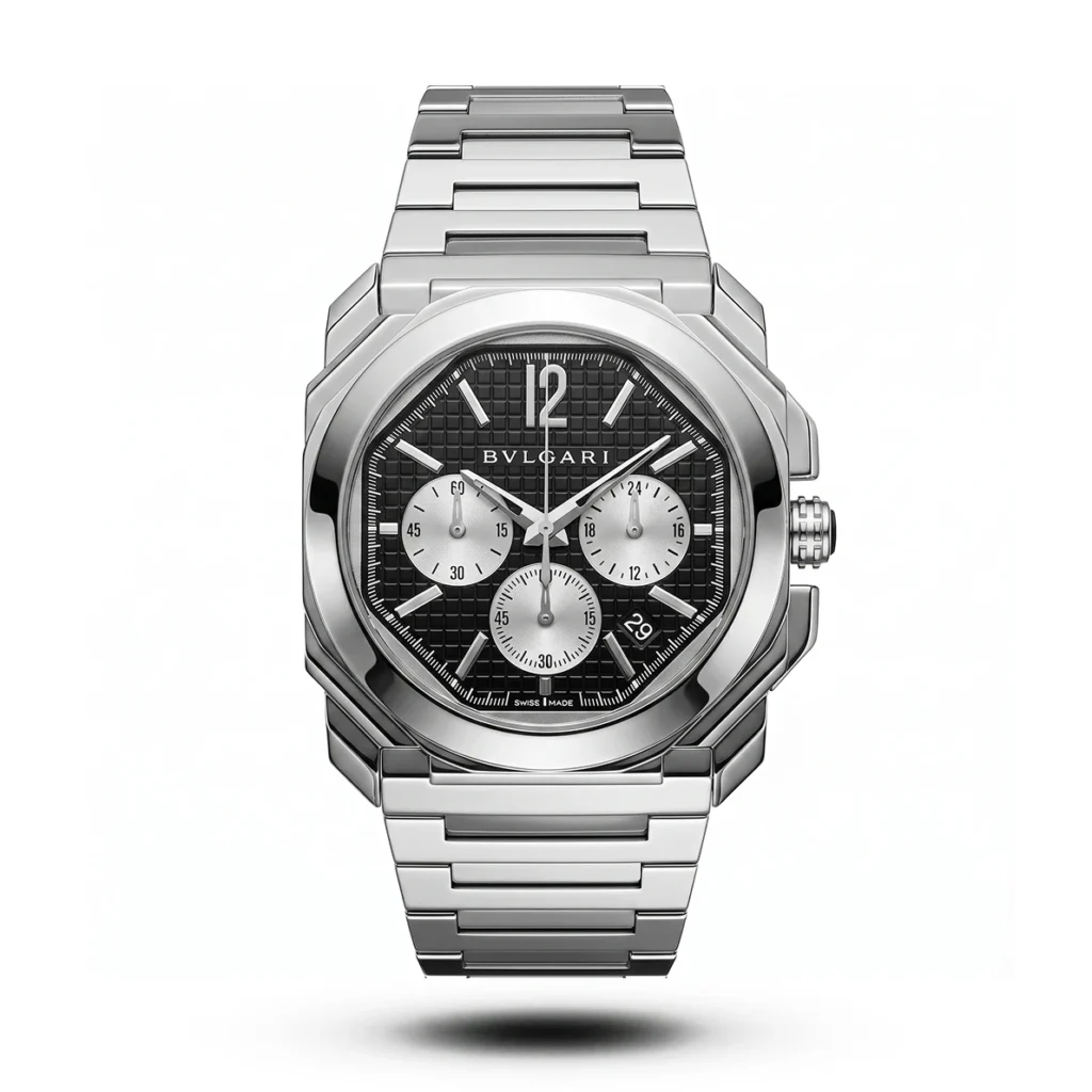 Bvlgari Octo Finissimo Silver tone Black Waffle dial Watch | AA Grade Inspired