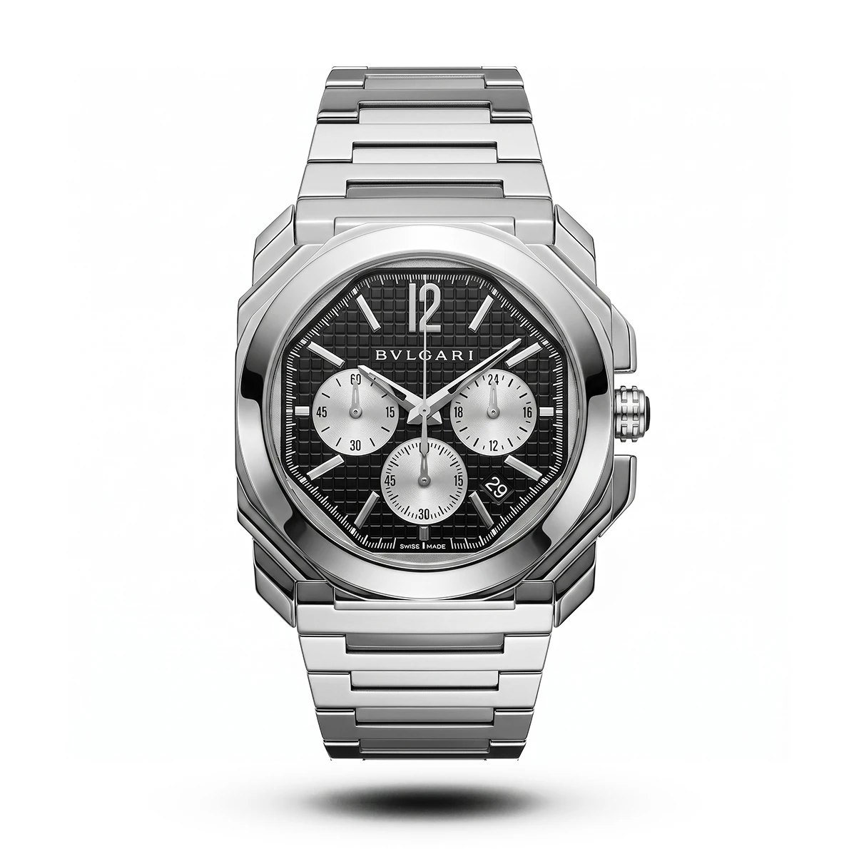 product-deb3ceea-43a5-4f55-964e-5ee1e2e43903.webp Bvlgari Octo Finissimo Silver tone Black Waffle dial Watch | AA Grade Inspired