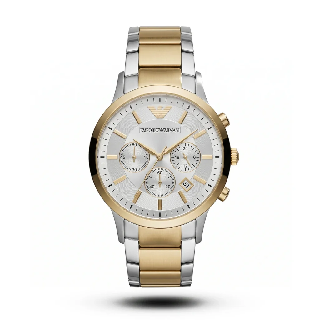 Emporio Armani Silver Dial Two-Tone Gold Alloy Watch | AA Grade Inspired