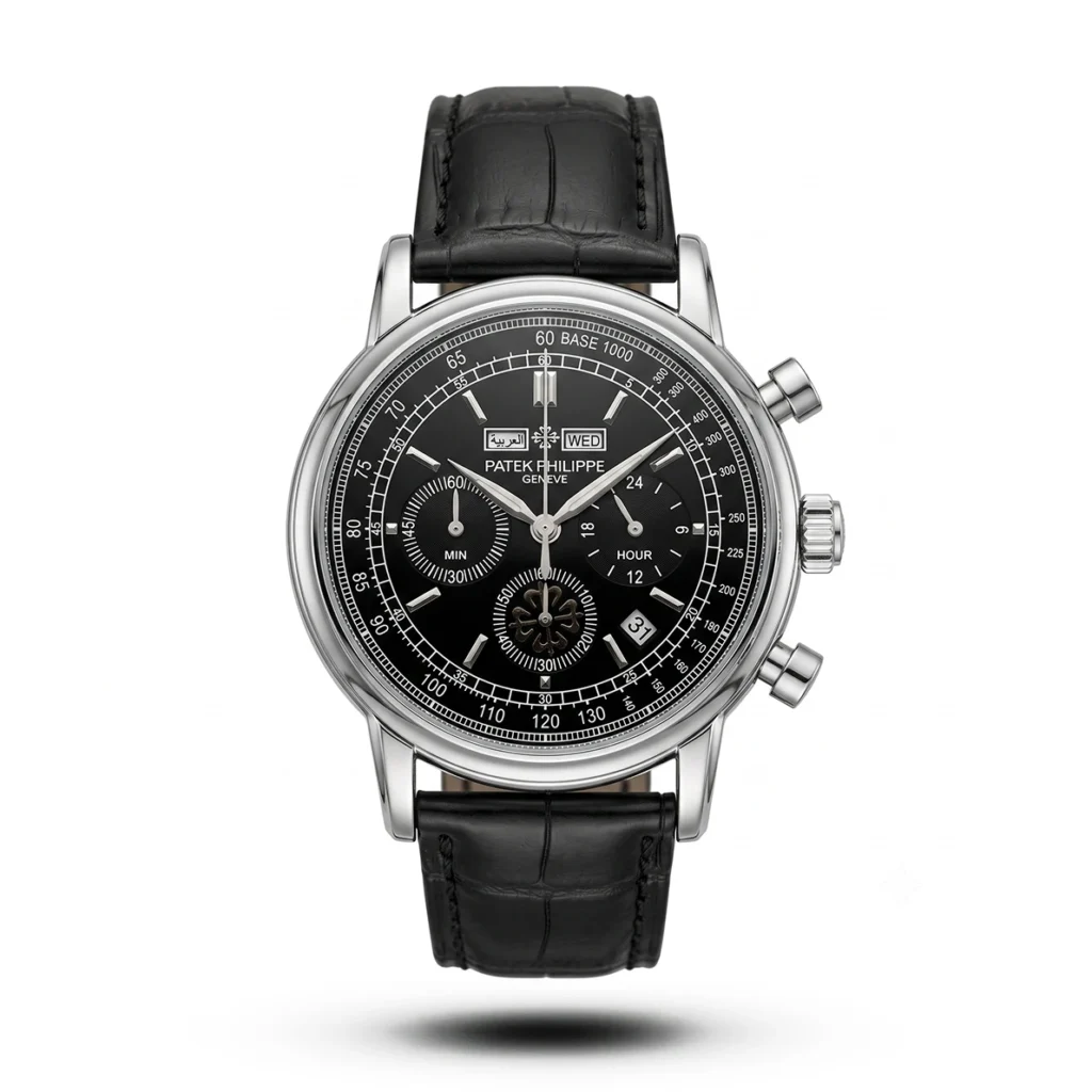 Patek Philippe Arabic Day-Date Chronograph black Strap black dial Watch | AA Grade Inspired