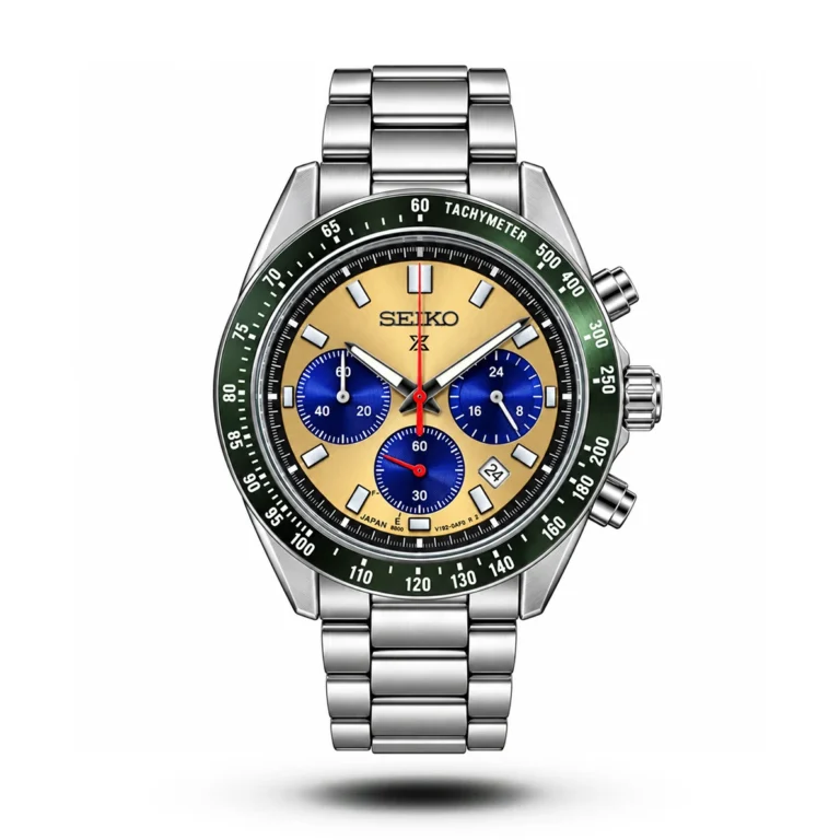Seiko Prospex Speedtimer Chrono Champaign Dial Green Bezel Watch