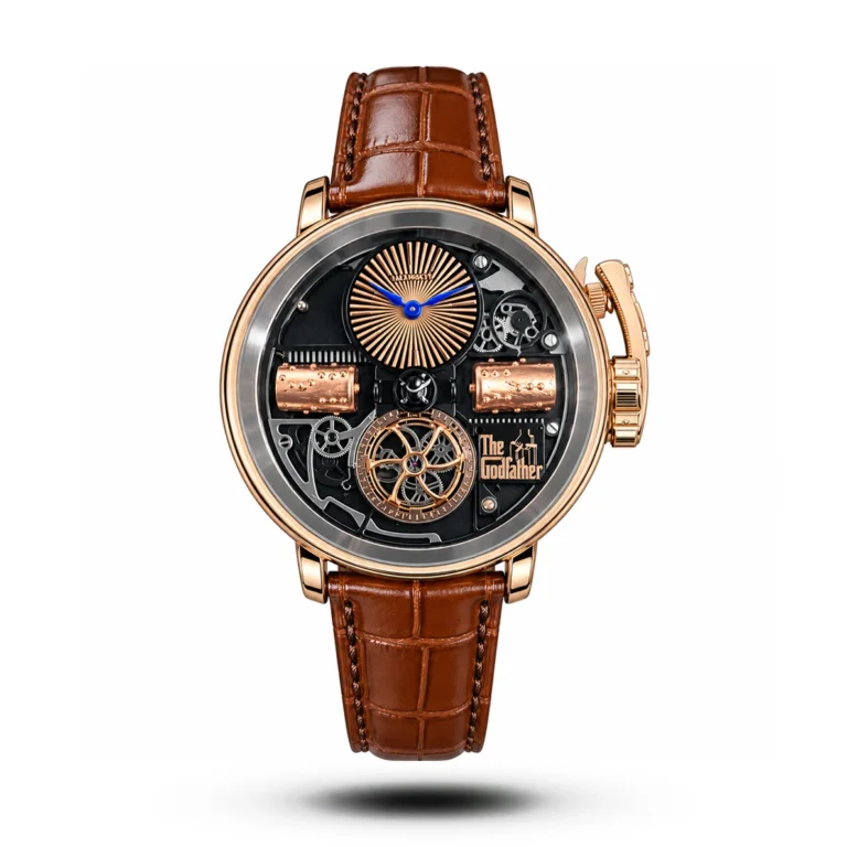 Jacob & Co Godfather Music Box Tourbillon Brown strap Rose Gold Case Watch