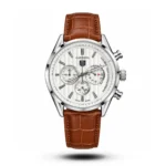 TAG Heuer Carrera Calibre 1969 white dial brown strap silver tone Watch