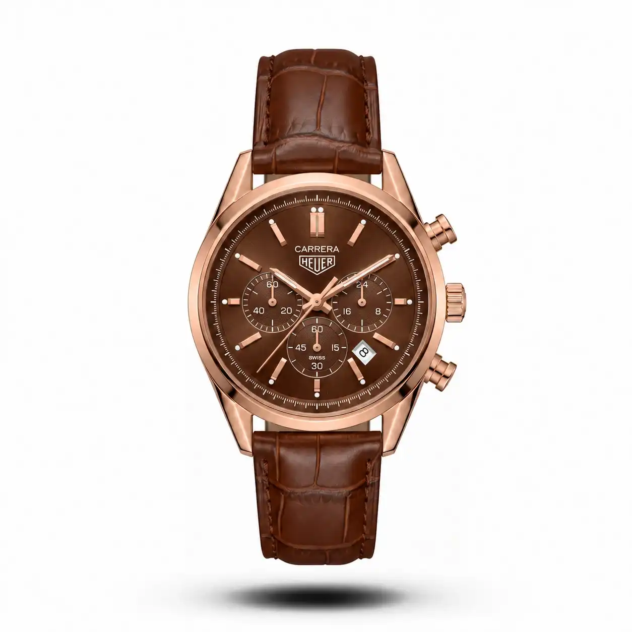 product-63b4c386-5d12-4d64-a89f-f74af5748358.webp TAG Heuer Carrera Chrono Tri-Compax brown belt rose gold case brown dial Watch - Image 1