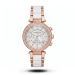 Michael Kors Inspired White and Rose Gold Double Halo Ladies Watch | AA Grade